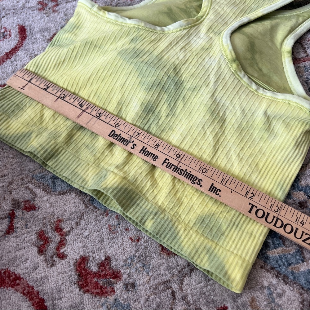 Lululemon Ebb to Street Racerback Crop Tank Top Tie Dye Lime Yellow Size 6 Yoga - Picture 4 of 8